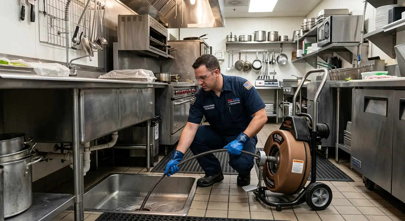 Commercial drain cleaning service in a restaurant kitchen in Orting