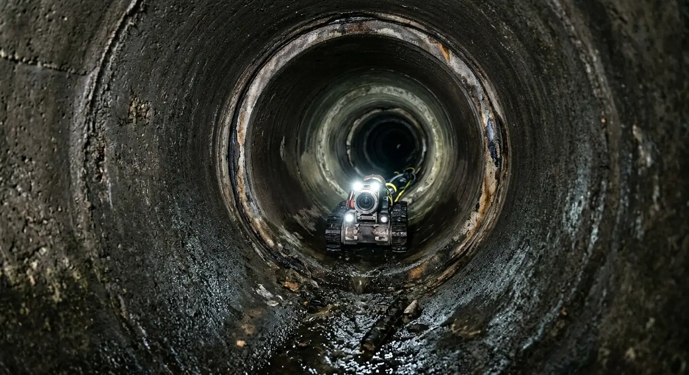Robotic sewer camera inspecting pipe interior for Sewer Line Cleaning in Orting