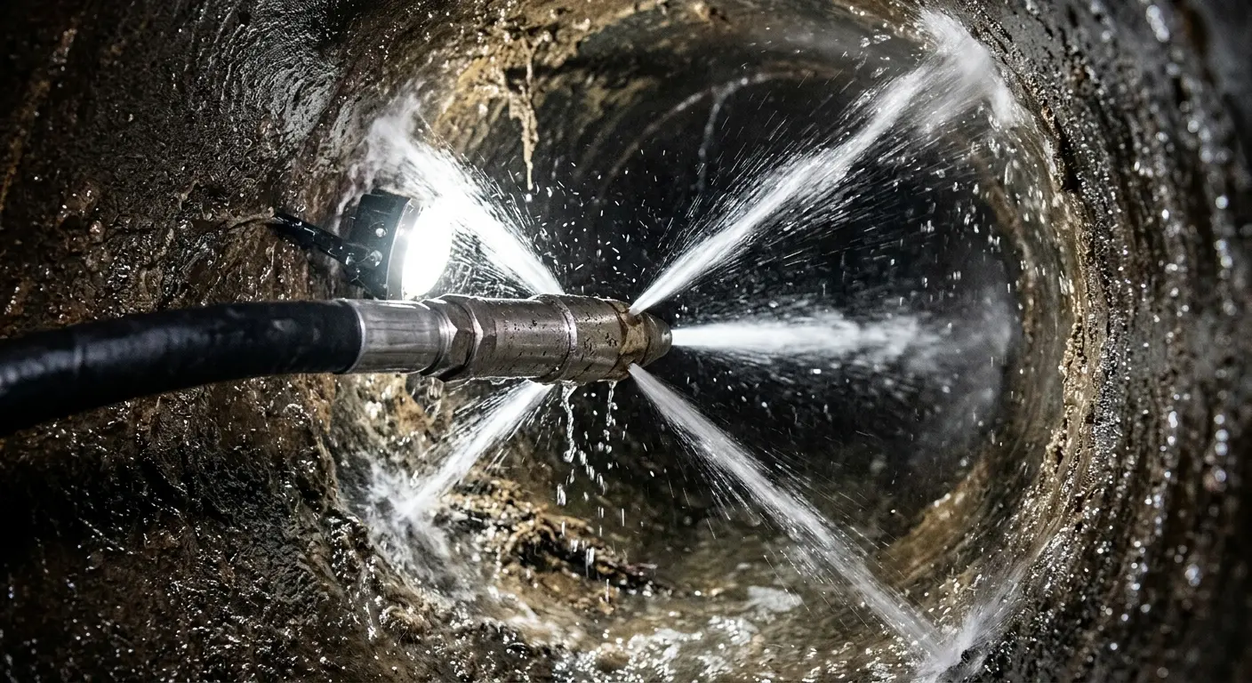 High-pressure hydro jetting nozzle cleaning sewer pipe for Sewer Line Relining in Orting
